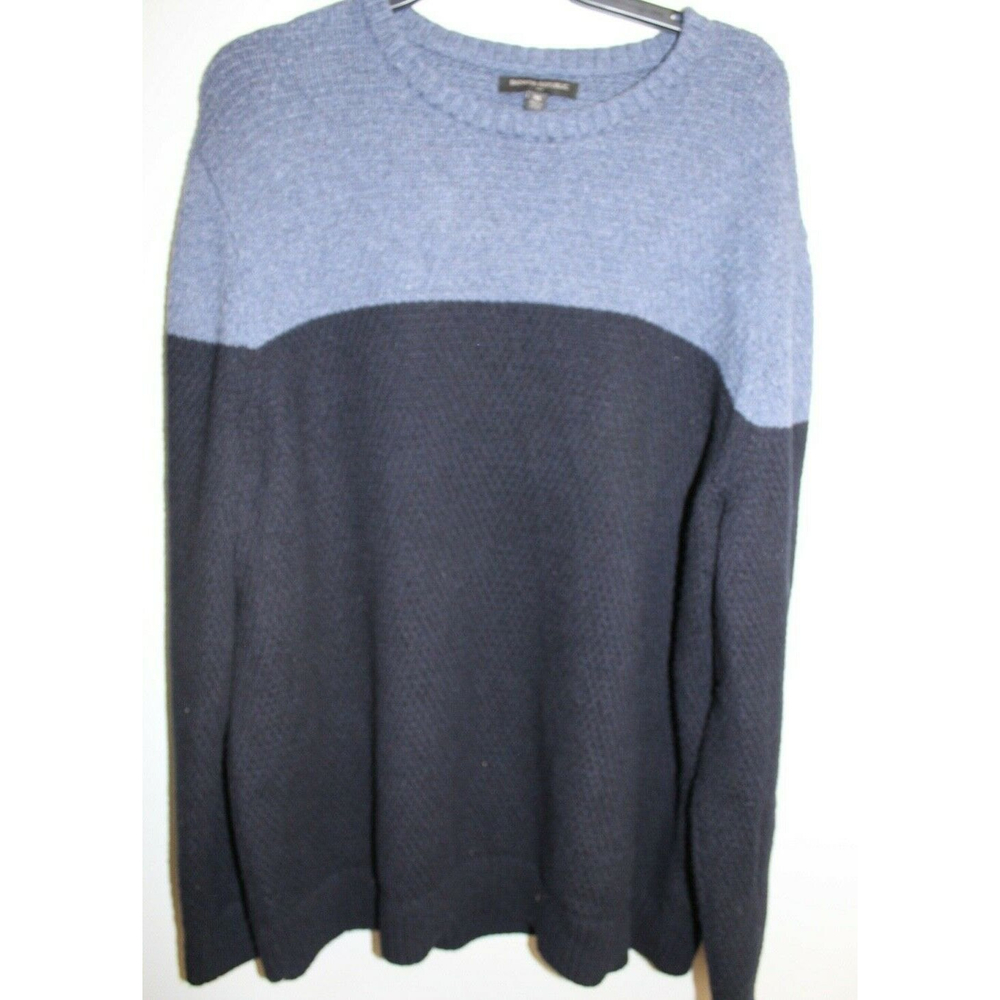 Men's Banana Republic Navy and Blue Cotton and Wool Sweater Size XL